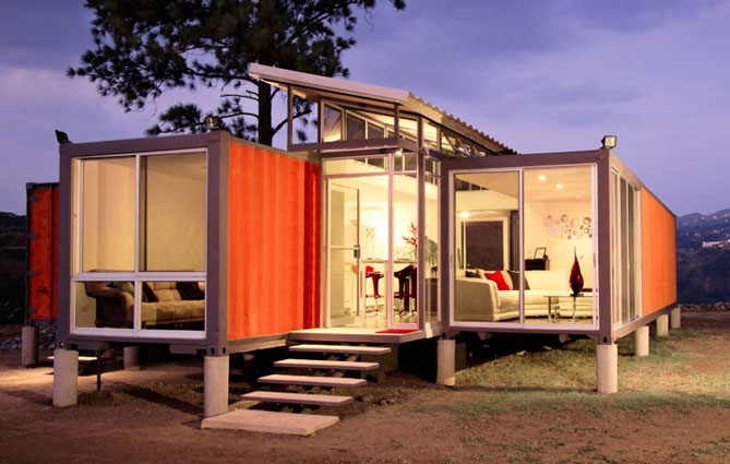 well lit interior of container home