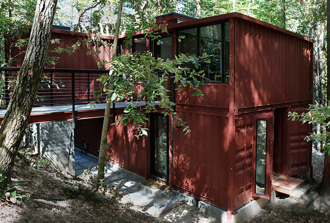 shipping container house front of property