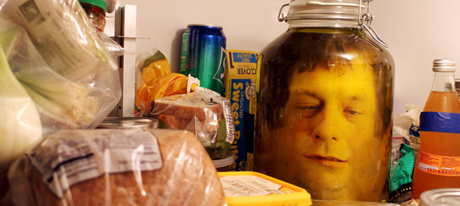 Fake Head In A Bottle Halloween Prop