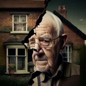 elderly man broken house