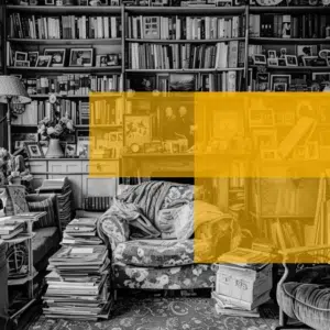 cluttered living room