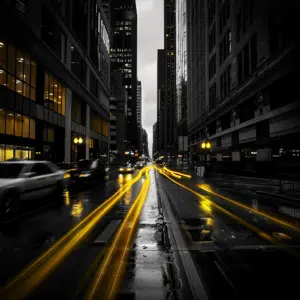 Yellow speed through a cityscape